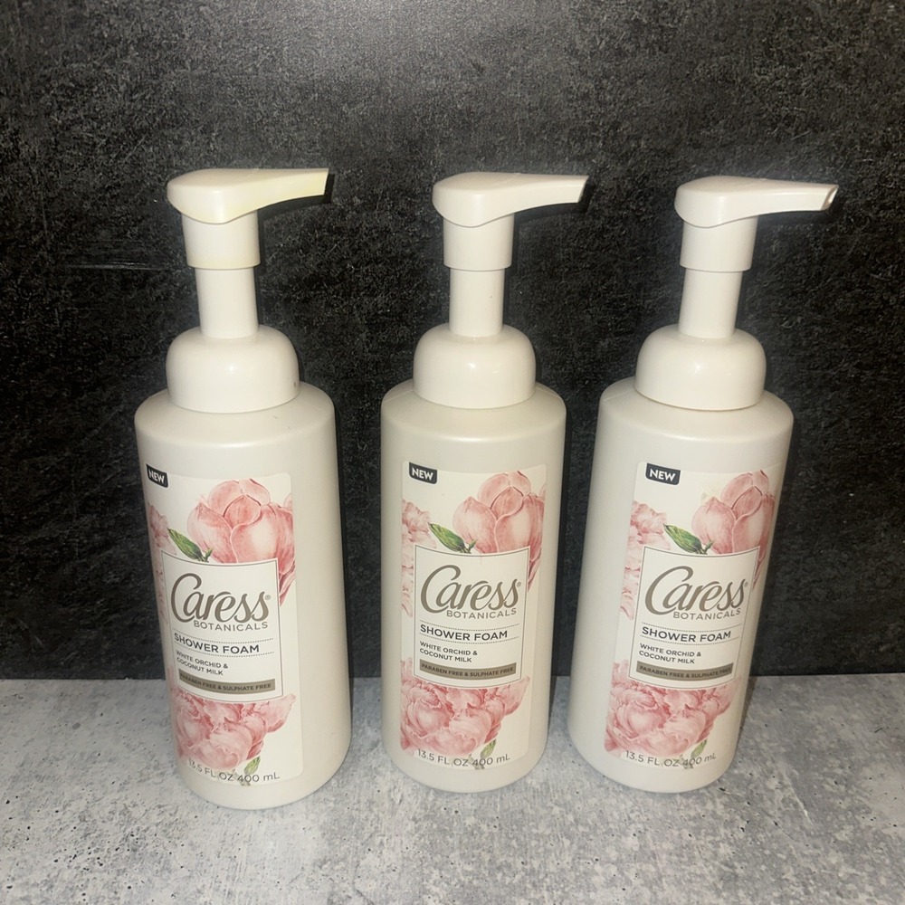 3 Lot Caress Botanicals White Orchid & Coconut Milk Shower Foam 13.5 oz 400ml